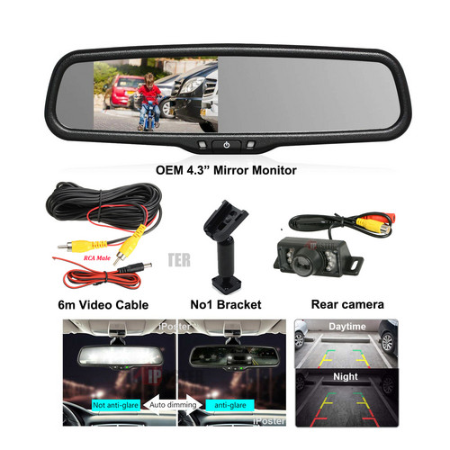 OEM Bracket Car Rear View Mirror Monitor with LED Sensor Night Vision Camera