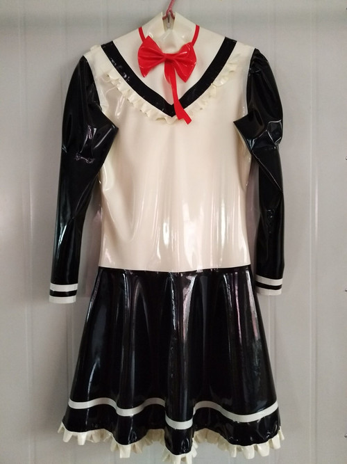 100% Latex Rubber schoolgirl uniforms Cute Skirt Cosplay Drees Size S