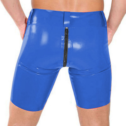 100% Latex Rubber Hip Tight Knee-length Navy Blue Shorts With Zipper ...