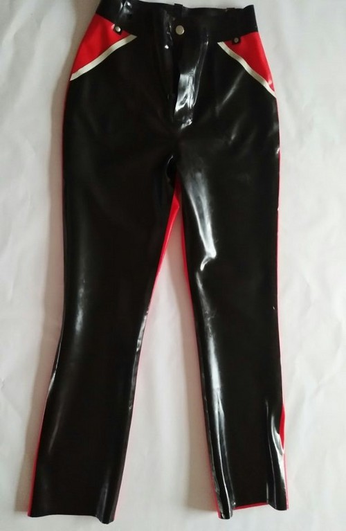 Latex Rubber Handsame Hose Pants Sexy Trousers Red and Black Size S-XXL ...